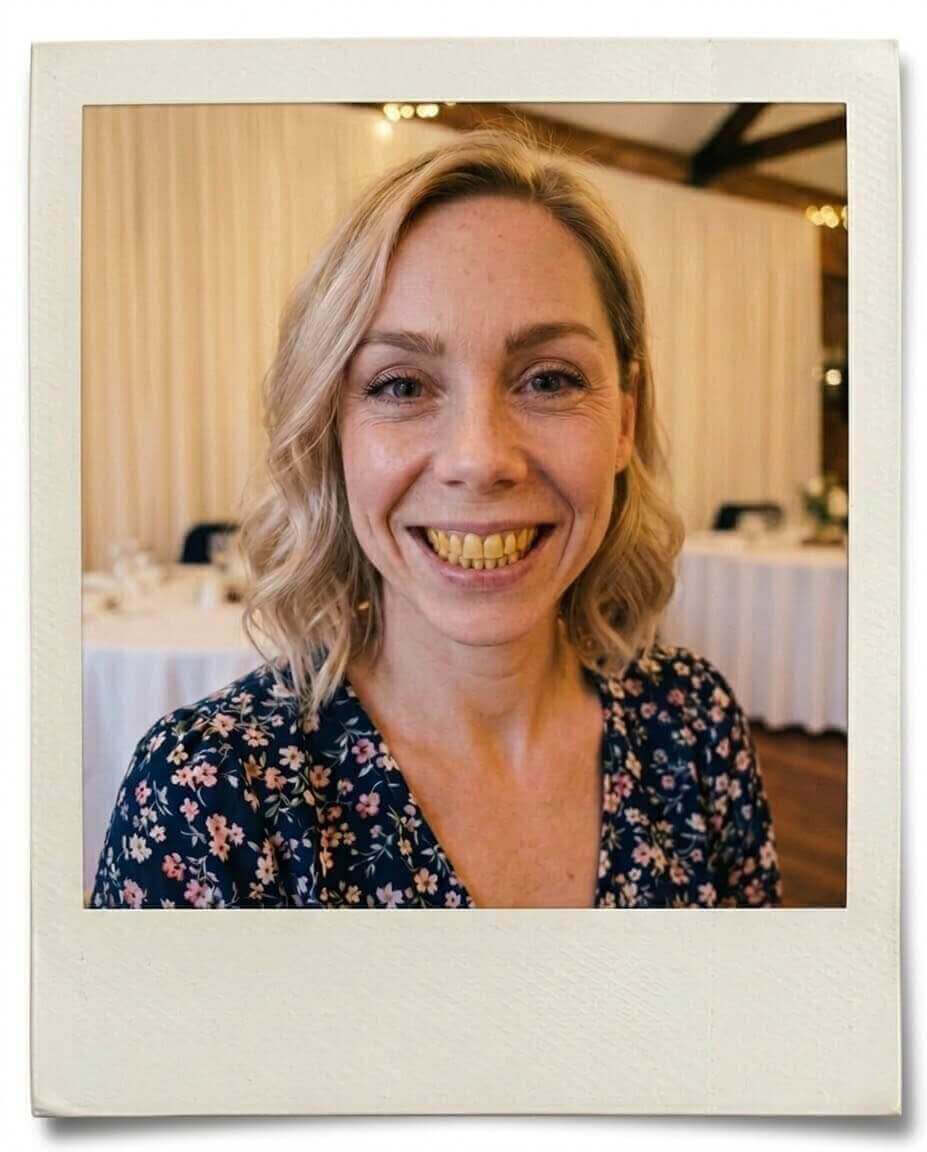 Photo from daughter's wedding showing yellowed teeth